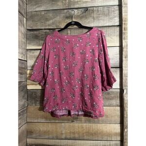 Zanzea Collection Pink Floral Blouse Womens Medium 3/4 Sleeve Cotton Rayon Top